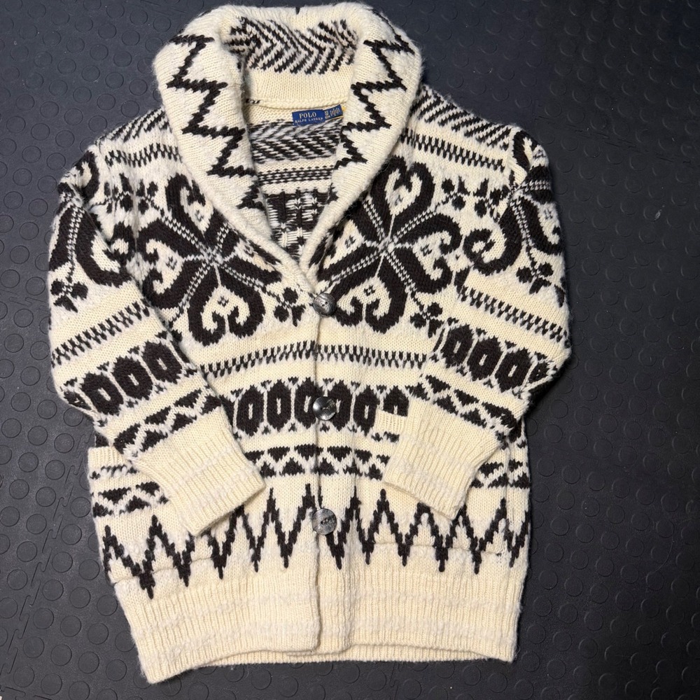 Polo Ralph Lauren Mens Wool Alpaca Fair Isle Shawl Collar Cardigan Sweater XS